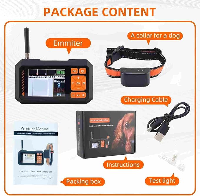 pet Electric Fence,Dog Wireless Electric Fence System,GPS Smart Remote Training Collar Function 2000ft Adjustable Range Waterproof Rechargeable Batteries （Cats Cannot use it.）