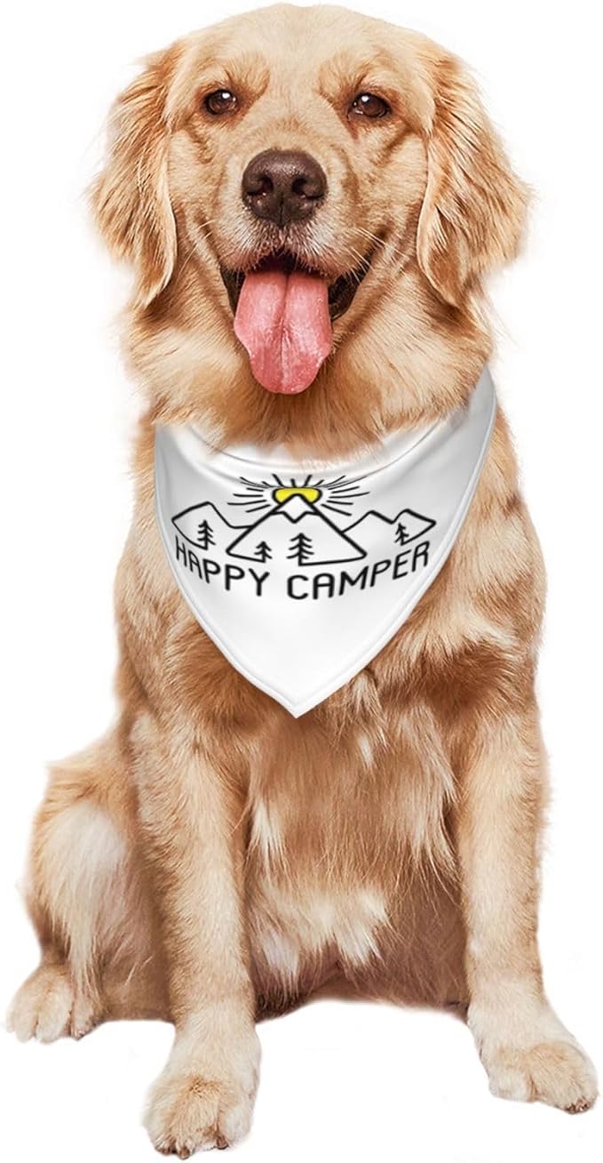 Happy Camper Summer Dog Bandana，Adorable Puppy Accessory for The avid Camper ，Pet Neckerchief for Pets Daily Wear Photo Prop Party Supplies,Funny Cute Dog Bandana (White)