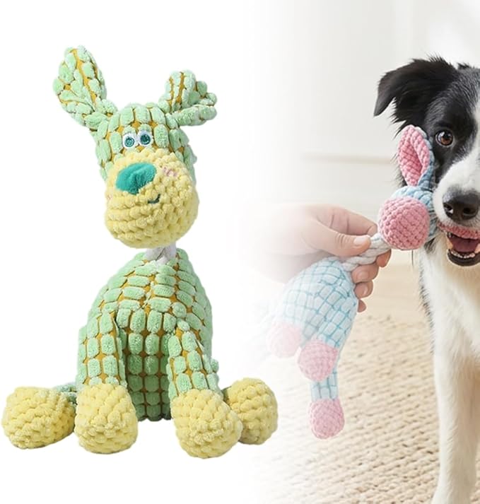 2026 New Dog Toys, Indestructible Plush Dog Toy for Aggressive Chewers, Interactive Squeaky Soft Puppy Chew Toy, Durable Teething Toys for Small Medium Large Dogs (Green, 1pcs)