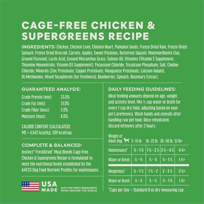 Instinct FreshDried Meal Blends, Freeze Dried Dog Food, Grain Free - Chicken & SuperGreens Blend, 23 oz. Bag