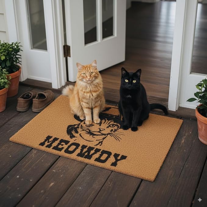 Funny Doormat Outdoor Welcome Mat, Faux Coir Door Mat for Front Porch or Entryway, Cute Pet-Themed Durable and Easy to Clean Rug 30"x17" (Meowdy-1)