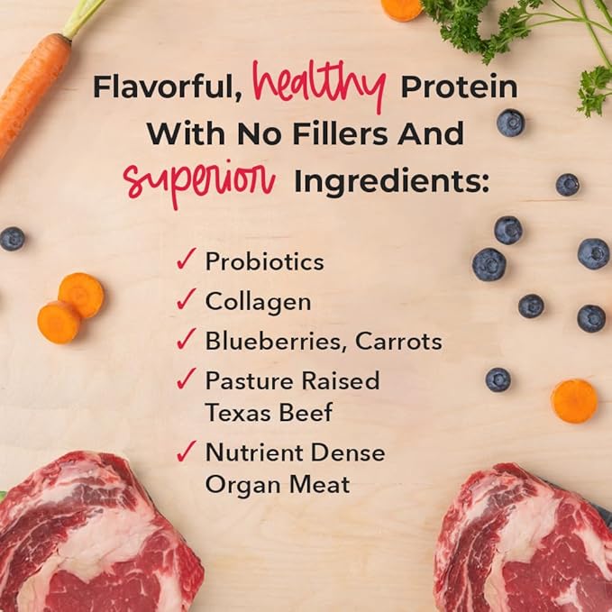 iHeartDogs Dog Food Topper - Freeze-Dried Raw Dog Food Seasoning with Collagen Peptides - Grain Free Superfood Meal Mixer (Beef, 3 Ounce)