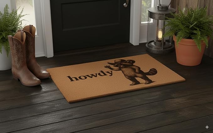 Funny Doormat Outdoor Welcome Mat, Faux Coir Door Mat for Front Porch or Entryway, Cute Pet-Themed Durable and Easy to Clean Rug 30"x17" (Howdy-1)