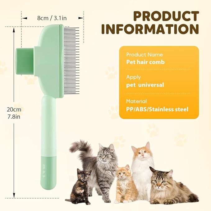 Self Cleaning Pet Hair Removal Comb, Pet Comb with Long Short Stainless Steel Metal Teeth, Cat Grooming Brush, Pet Grooming Supplies for Cat, dog (Yellow)