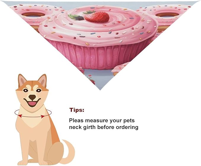 Dog Bandana Spring Pet Scarf Adjustable Triangle Pink Donut and Cupcake Printing Dog Bib Washable Polyester Puppy Bandana for Small Medium Large Dogs Cat Birthday Party Supplies