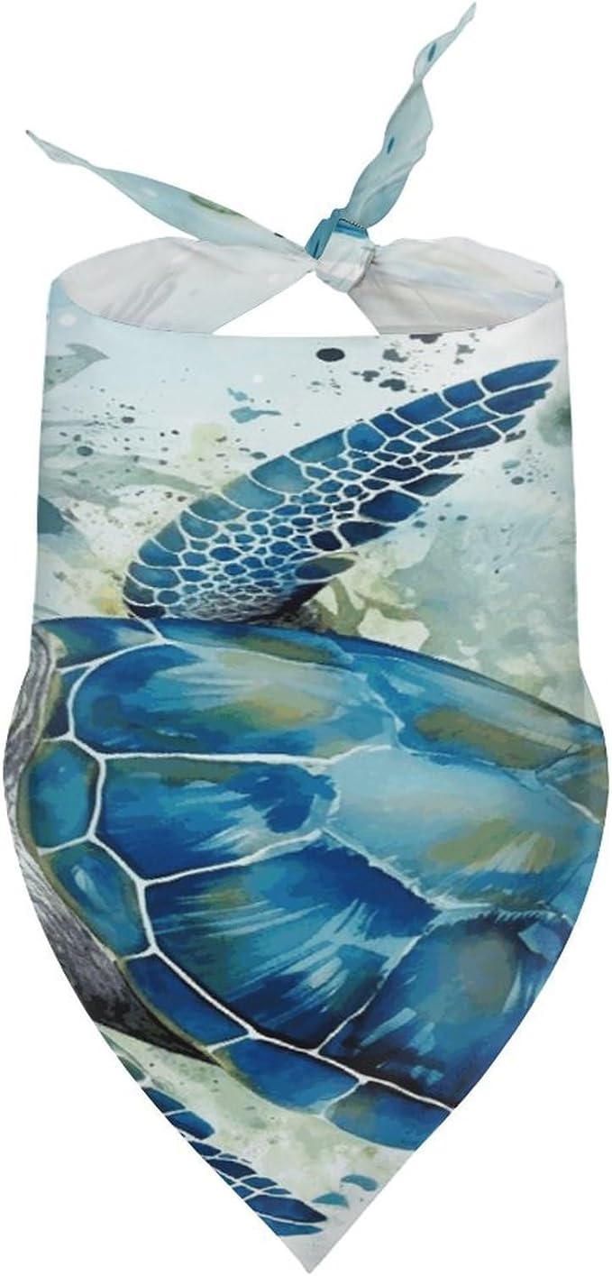 Dog Bandana Spring Pet Scarf Adjustable Triangle Sea Turtle-Blue Printing Dog Bib Washable Polyester Puppy Bandana for Small Medium Large Dogs Cat Birthday Party Supplies