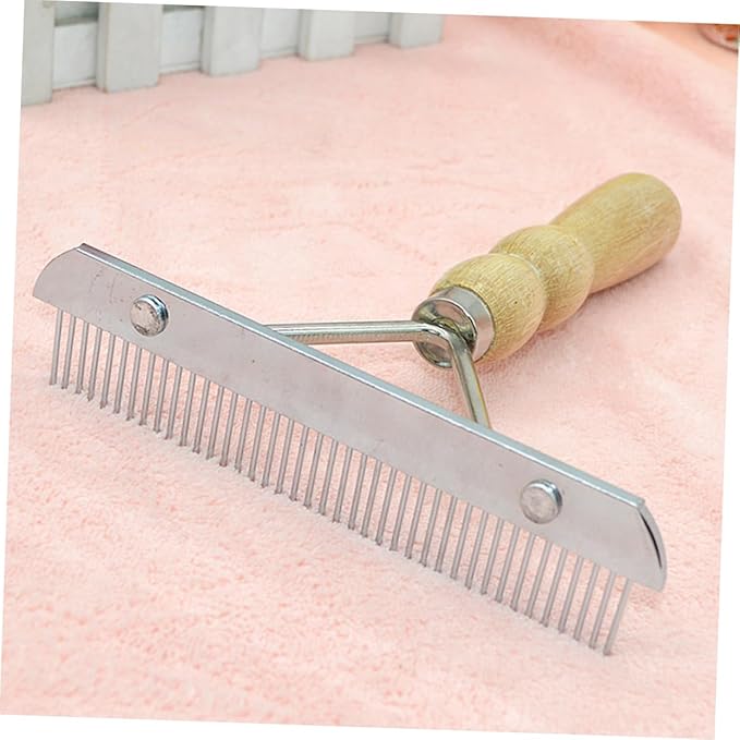 BESPORTBLE Wooden Handle Pet Comb Stainless Steel Brush for Dogs Cats Grooming Tool for Removing Mats Loose Hair Skin-friendly