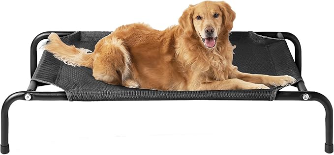 EHEYCIGA Elevated Dog Cot Beds for Large Dogs, Raised Outdoor Dog Hammock, Lifted Pet Platform with Frame and Washable Waterproof Cooling Teslin Mesh and Anti-Slip Feet, 43x26 inch
