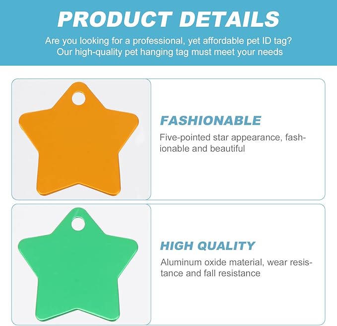10pcs Colorful Pet Id Tags Aluminum Star-Shaped Dog Collar Pendants Sturdy Address Neck Tags for Cats and Dogs Anti-Lost Pet Supplies Random Color