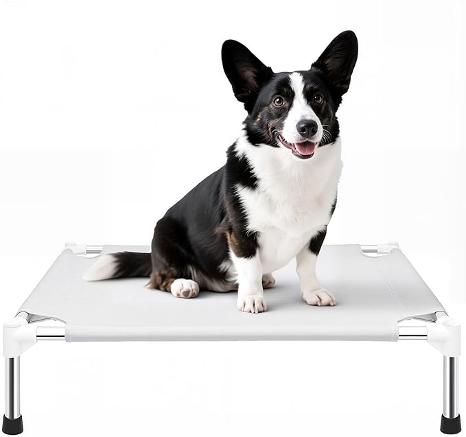 Makerfire Elevated Dog Bed, Indoor/Outdoor Raised Dog Cot for Small Dogs, Detachable Pet Bed with Non-Slip Feet, Polyester Cotton (26'' L x 19.5'' W x 6.4" H)