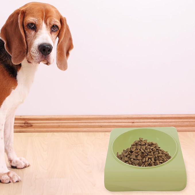 Pet Food Bowl and Water Dish Plastic Puppy Feeder Tilted Neck Protection Single Bowl for Cats and Dogs Household Pet Feeding Supplies Green