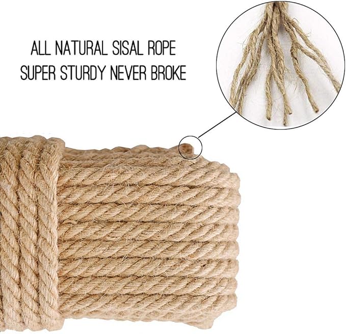 Aoneky Replacement Cat Scratching Post Sisal Rope - Hemp Rope for Cat Tree and Tower (1/4'' 164 Ft)