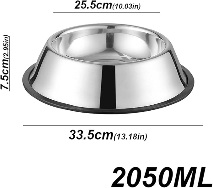Stainless Steel Pet Dog Bowl Shape Pet Supplies Anti-Tipping Thickened Easy to Clean Non-Slip(2050ml)