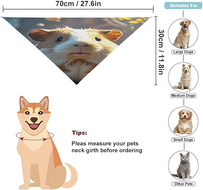 Dog Bandana Spring Pet Scarf Adjustable Triangle Guinea Pig Printing Dog Bib Washable Polyester Puppy Bandana for Small Medium Large Dogs Cat Birthday Party Supplies