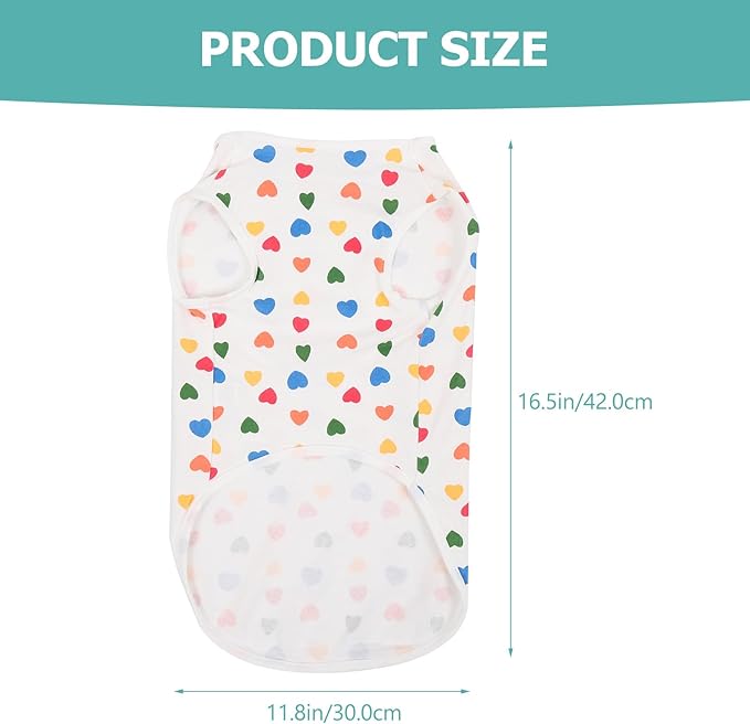 Generic Summer Pet Clothes Breathable Colorful Heart Pattern Vest Shirt for Small to Medium Cats and Dogs, White L Size, Lightweight Summer Pet Supply Accessory