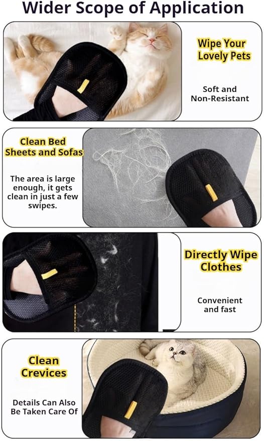 3PC 2025 Electrostatic Gloves Pet Hair: Pets Hair Remover Electro Antistatic Hair Removal Glove Cat Mitt Mitten Static Reusable Tool Furniture Cleaning Animal Double Sided Grooming Magic Fur Dogs Mit