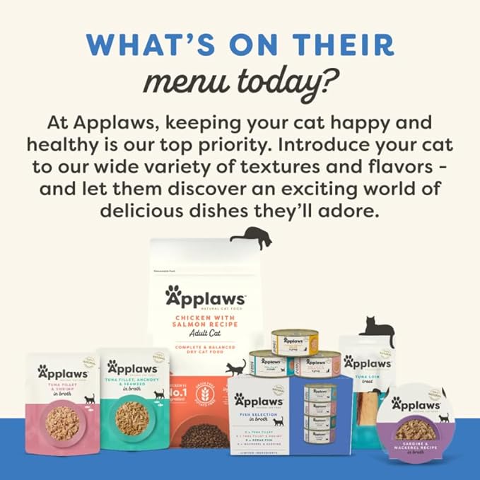 Applaws Natural Wet Cat Food in Broth, Limited and Natural Ingredients, High Protein with No Artificial Additives, Tuna Fillet & Salmon in Broth (10 x 2.12 oz Easy-Open Cups)