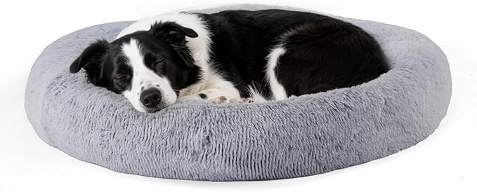 NEWBULIG 30.7x30.7 Inch Dog Bed Large Sized Dog, Donut Shape Cat Beds for Indoor Cats with Washable, Anti-Slip, Faux Fur