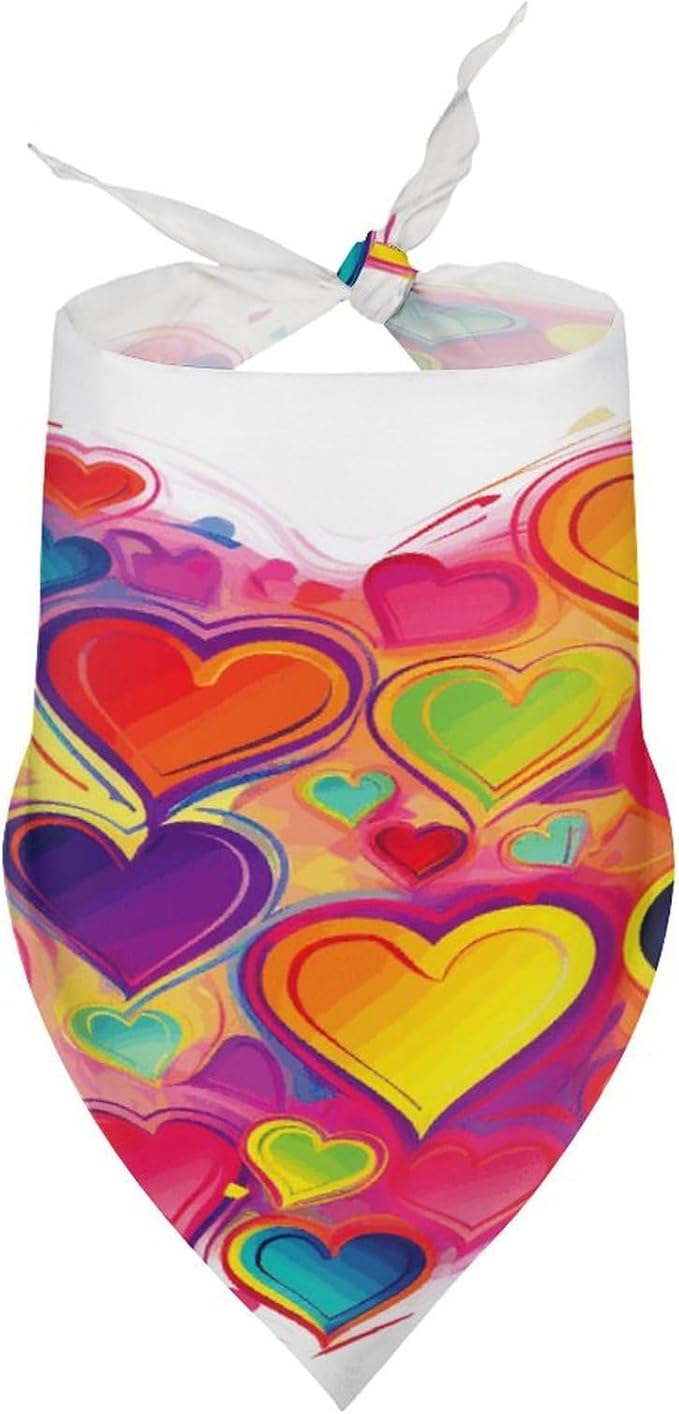 Dog Bandana Spring Pet Scarf Adjustable Triangle Colourful Heart Printing Dog Bib Washable Polyester Puppy Bandana for Small Medium Large Dogs Cat Birthday Party Supplies