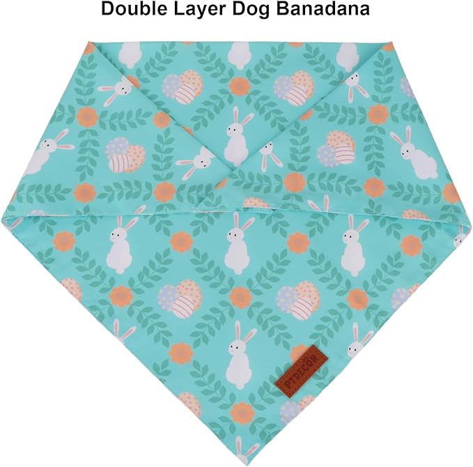 PTDECOR Easter Dog Bandana, Rabbit Egg Dog Scarf, Premium Durable Fabric, Blue Easter Bandanas for Small Dogs Pets (Small)