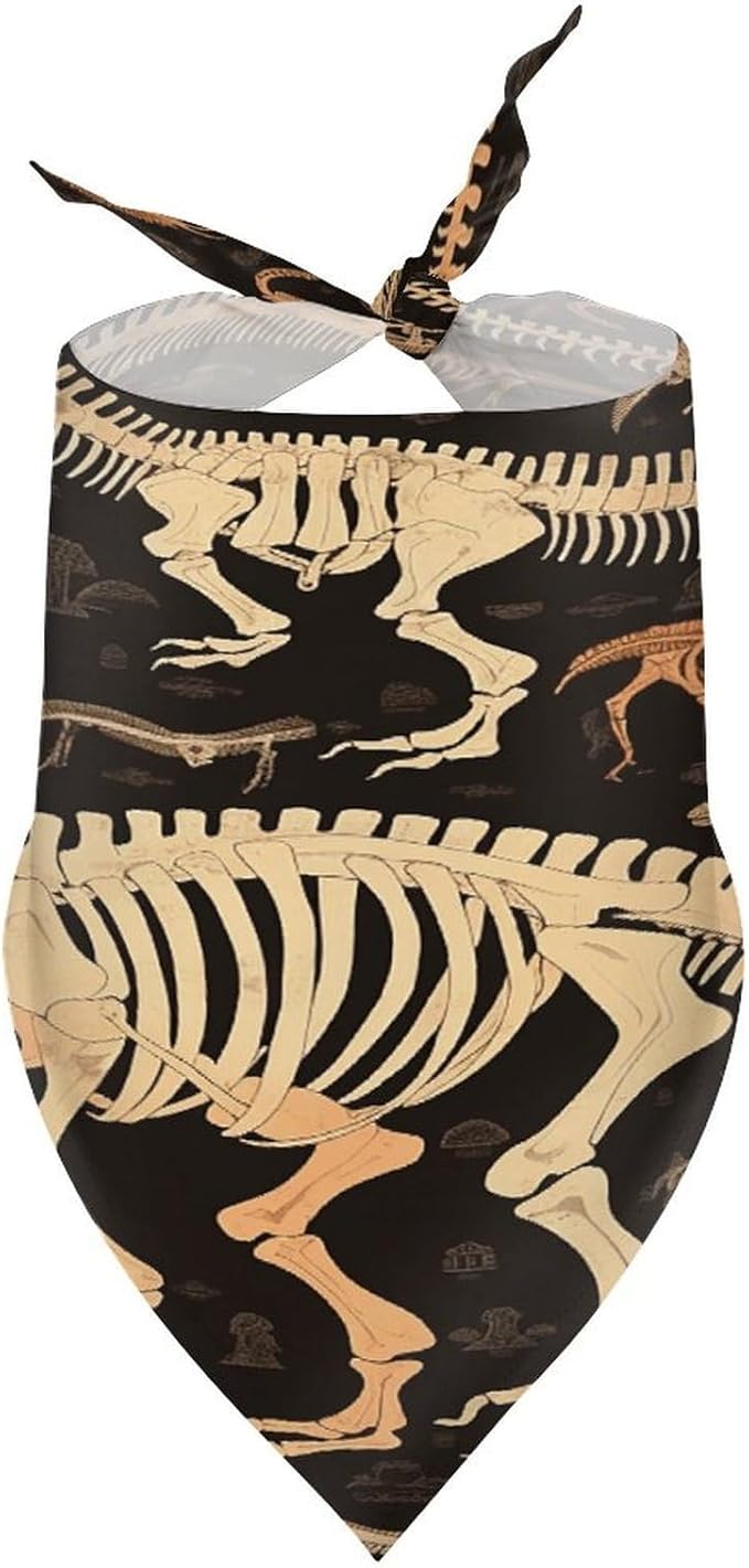 Dog Bandana Spring Pet Scarf Adjustable Triangle Dinosaur Skeleton Print Printing Dog Bib Washable Polyester Puppy Bandana for Small Medium Large Dogs Cat Birthday Party Supplies
