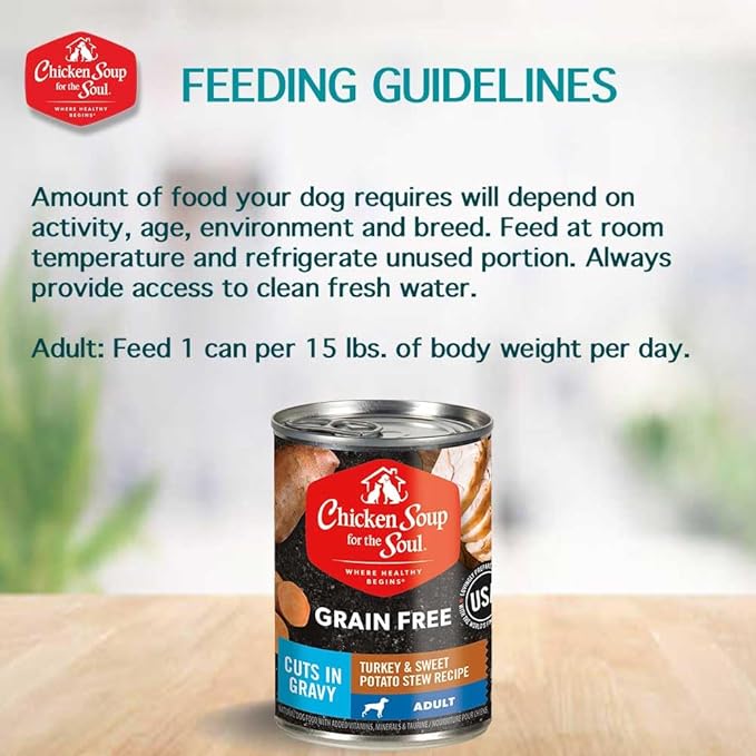 Chicken Soup for the Soul All Natural Premium Grain-Free All Life Stage Wet Dog Food, Real Meat First Ingredient, No By-Products, Turkey & Sweet Potato Stew, 13oz (Pack of 12)