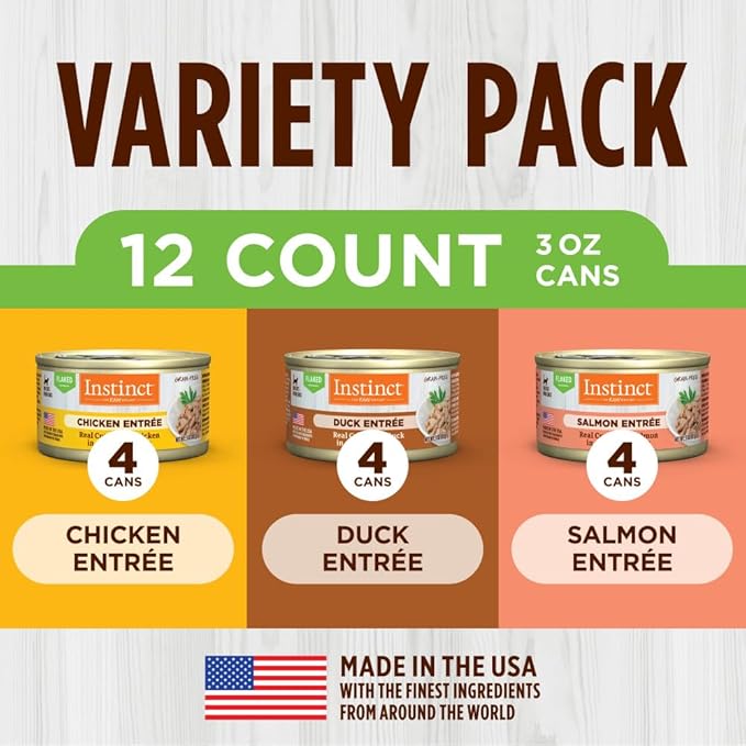 Instinct Flaked Entrée Wet Canned Cat Food - Variety Pack, 3 Ounce (Pack of 12)