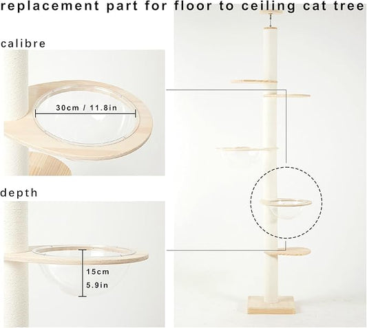 Transparent Space Capsule Dome Cat Bed for Floot to Ceiling Cat Tree Parts, Dia 11.8 Inches