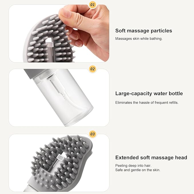 Pet Bath Brush, Soft Bristles, 17.7cm, Cat Grooming Comb, Ergonomic Handle Brush, Portable & Lightweight, for Shower, Bathing, Shedding, Dogs, Cats, Bathroom