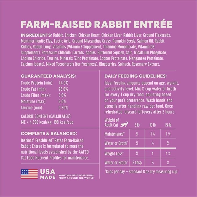 Instinct FreshDried Pates, Freeze Dried Cat Food, Grain Free - Rabbit Entrée, 13 oz. Bag