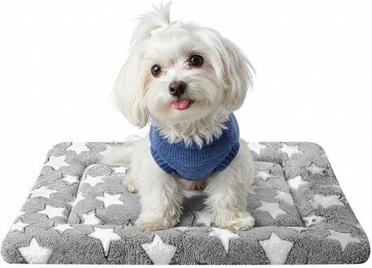 Dog Bed Mat, Reversible Dog Crate Pad - Comfortable Kennel Mat for Dogs & Cats, Machine Washable Dog Bed Suitable for Kennel, Cage or Home Travel(Gray Star, 24" L*18" W*1.5" Th)