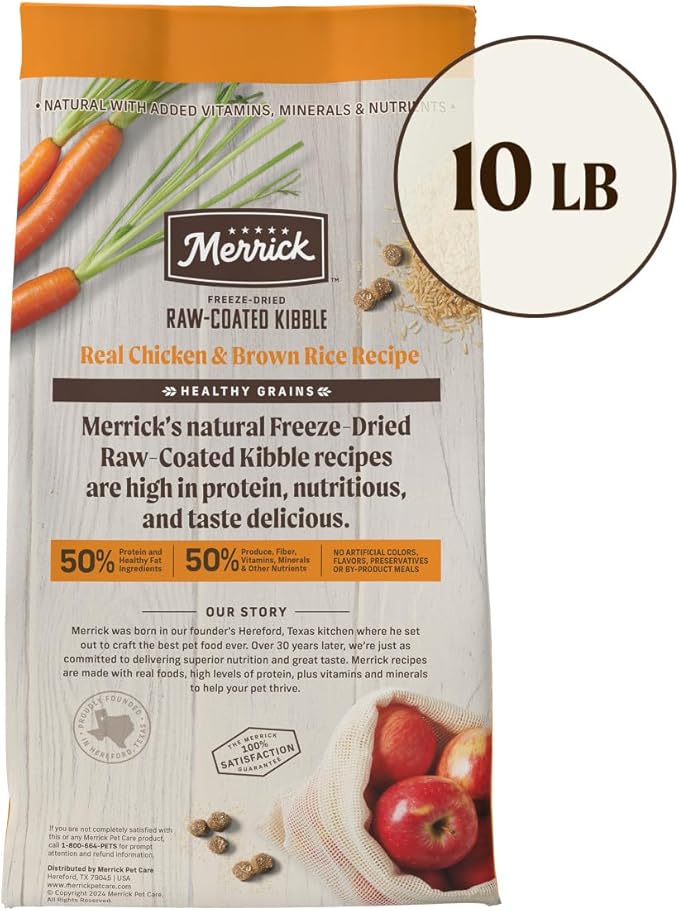 Merrick Healthy Grains Freeze Dried Raw Coated Kibble, Natural High Protein Dog Food, Chicken and Brown Rice - 10.0 lb. Bag