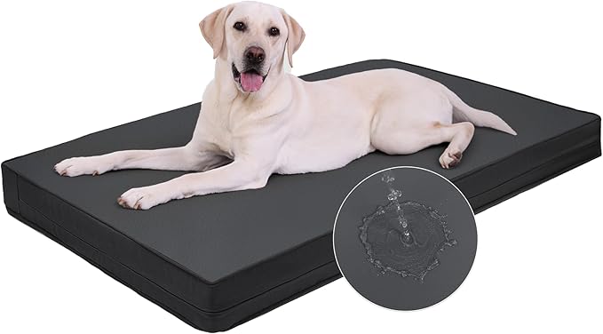 Vonabem Outdoor Dog Bed Waterproof Washable, Jumbo Large Crate Bed 54 inch with Removable Cover, Pet Beds Foam Orthopedic, XXXL Durable Leather Anti-Slip Kennel Pad 53"x36" Black