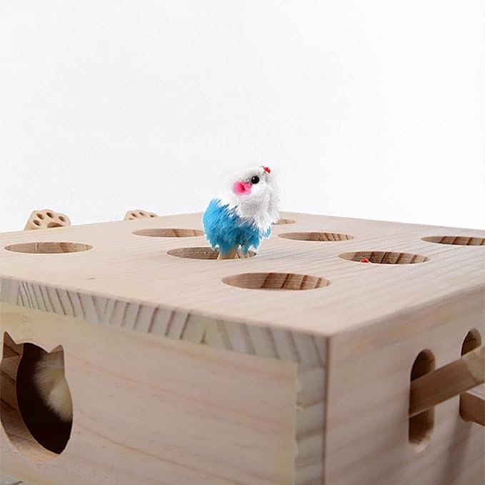 Interactive Wooden Whack-A-Mole Cat Toy, Engaging and Durable Play for Cats and Kittens, Keeps Pets Entertained and Stimulated, Natural Wood Design, Perfect for Indoor Exercise and Fun - Pet Gift Idea