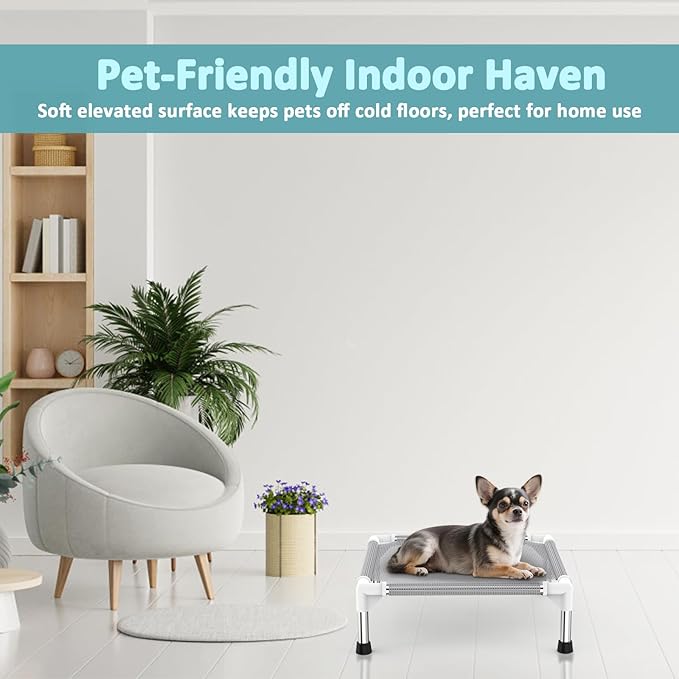 Elevated Dog Bed with Teslin Cooling Fabric - Lightweight Dog Cot for Small Dogs, Waterproof & Washable Breathable Mesh, Raised Pet Bed for Indoor Outdoor Use, Anti-Slip, Easy Clean