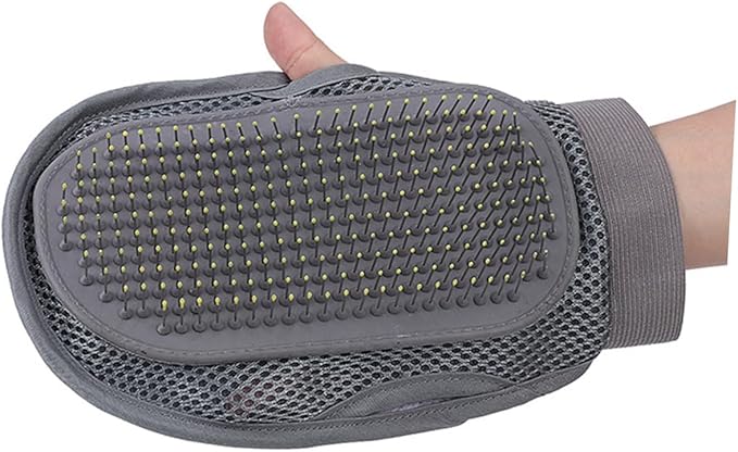 Double-Sided PET Grooming Massage Glove for Cats and Dogs Efficient Deshedding and Bathing Tool One Size Grey