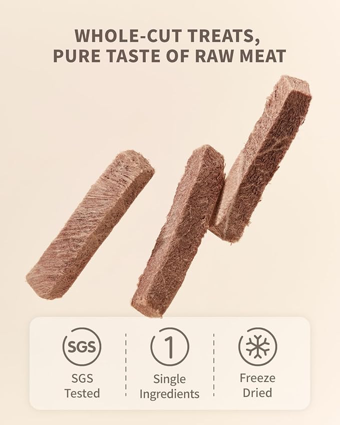 Freeze-Dried Treat for Small Dog & Cat, Healthy Whole Cut Raw Treats for Training, Dehydrated Natural Single Ingredient Cats Dogs Dry Food (Beef Knuckle (2.5 oz))