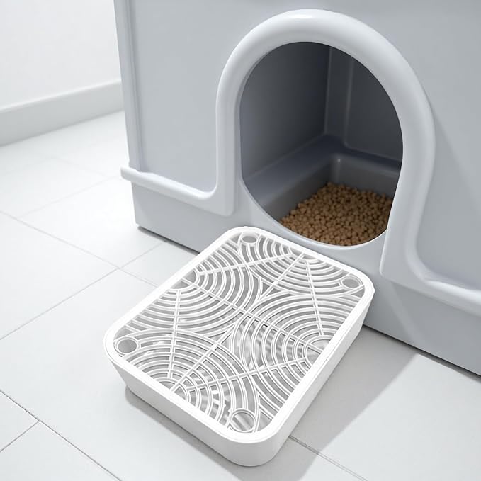 2 in Cat Litter Box Ramp with Filter, 11.8 X 9.8 in, Prevents Litter Dispersion, Cleans Paws, White