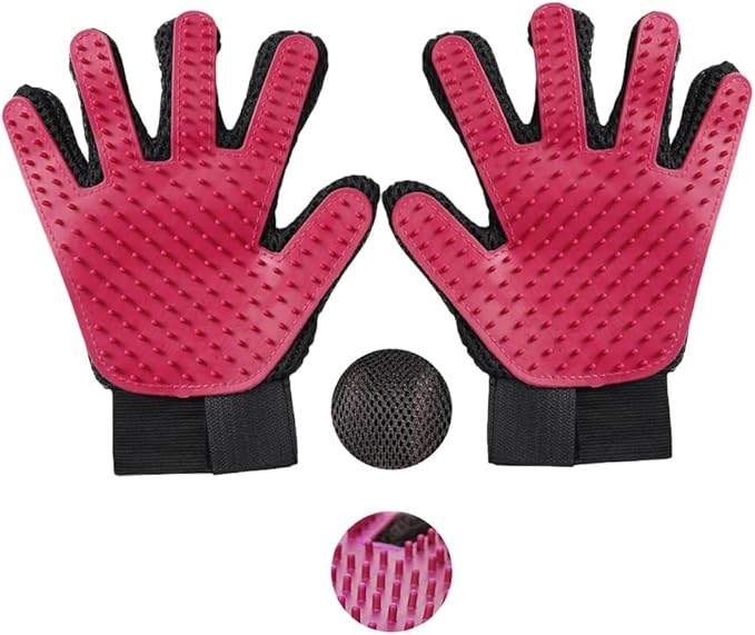 Pet Hair Removal Glove，Cats & Dogs Grooming Supplies，Efficient Deshedding Pet Grooming Gloves 2-in-1 Deshedding Brush(Two Colors)(Pink,1Pair)