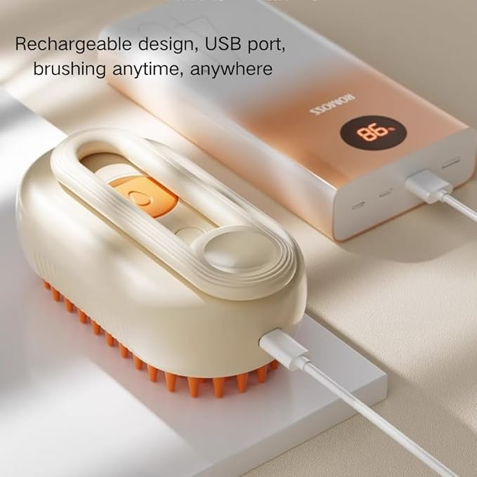 Cat Steam Brush,Rechargeable with Handle,Self-Cleaning Grooming Tool, for Cats and Dogs,3 In 1 Cat Steamy Brush, Multifunctional Hair Comb for Removing Tangled and Loose Hair (Beige)