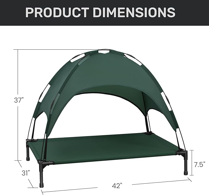 Heeyoo Elevated Dog Bed with Canopy, Portable Dog Cot with Removable Shade Tent, Outdoor Raised Pet Cot Cooling Bed for Dogs