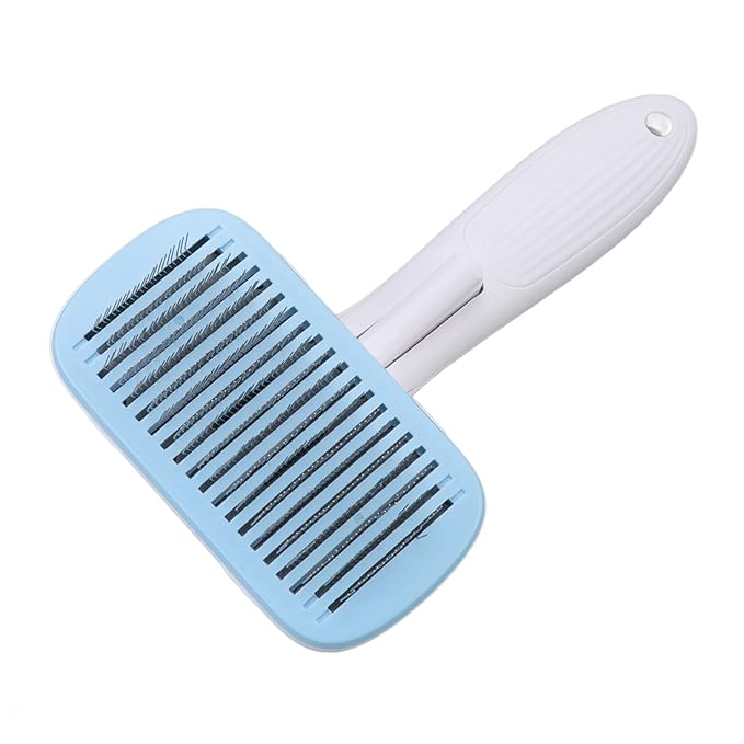 Cat Brush For Shedding, De Shedding Brush Dog Hair Dogs Cats Grooming Tool Self Cleaning Slicker Hair For Rabbit Massage Removes Loose Undercoat (Steel Wire Blue)