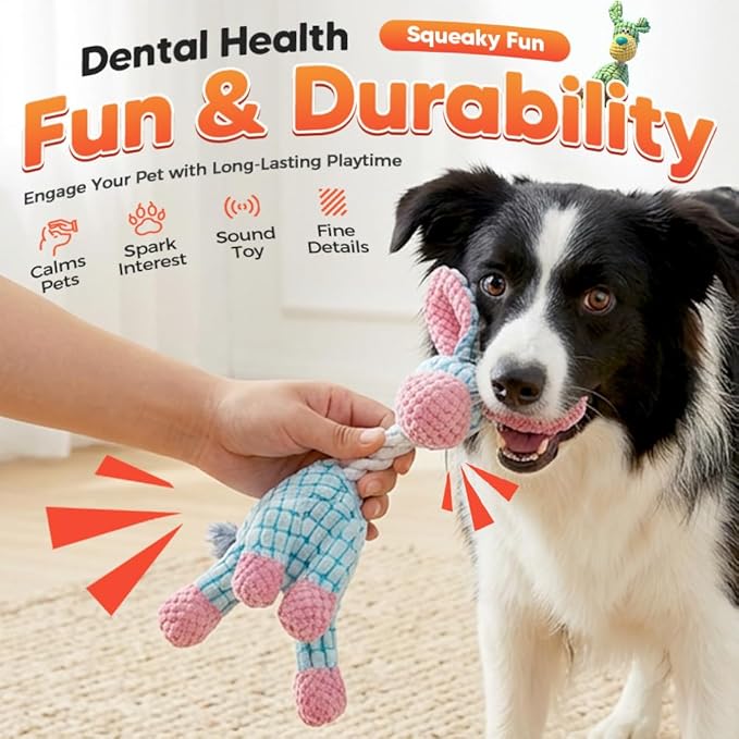 2026 New Dog Toys, Indestructible Plush Dog Toy for Aggressive Chewers, Interactive Squeaky Soft Puppy Chew Toy, Durable Teething Toys for Small Medium Large Dogs (#C,2PCS)