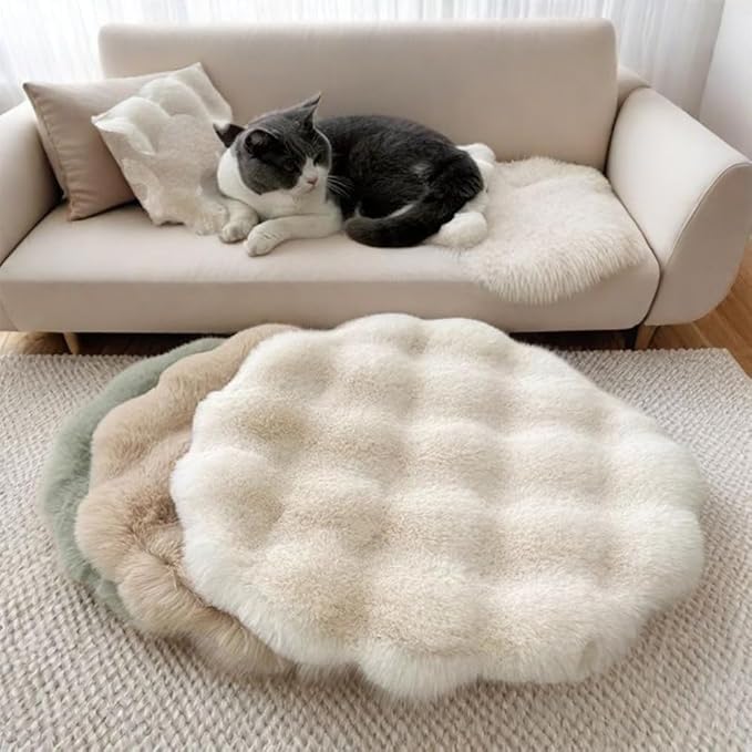 Pet Cushion Pad, Self-Warming Faux Fur Dog and Cat Bed for Indoor Pets, Cozy Plush Round Kennel Pad for Cage with Non-Slip Bottom, Winter Cat Mat Bed for Kneading (Pink,15.7in Round)