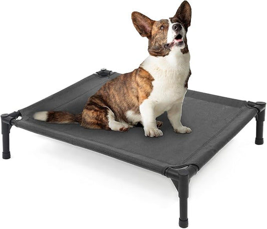 Elevated Dog Bed for Medium Dogs, Raised Dog Cot, Heavy Duty Pet Cots with Durable Supportive Teslin Recyclable Washable Mesh, Indoor & Outdoor, Dark Grey, 32" L x 25" W x 7" Th