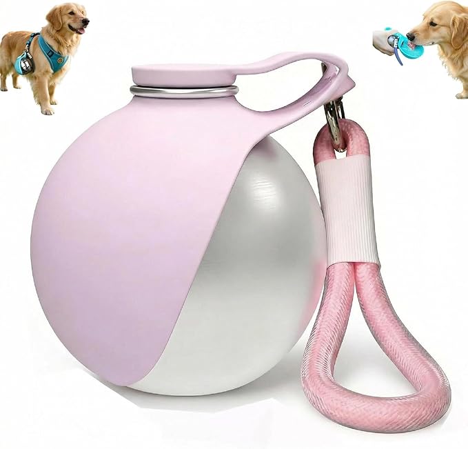 Pet Printed Stainless Steel Water Bottle (285 ml) for Dog and Cats Supplies, Outdoor Dog Walking Foldable Portable Water Cup, Pet Water Bottle (Pink)