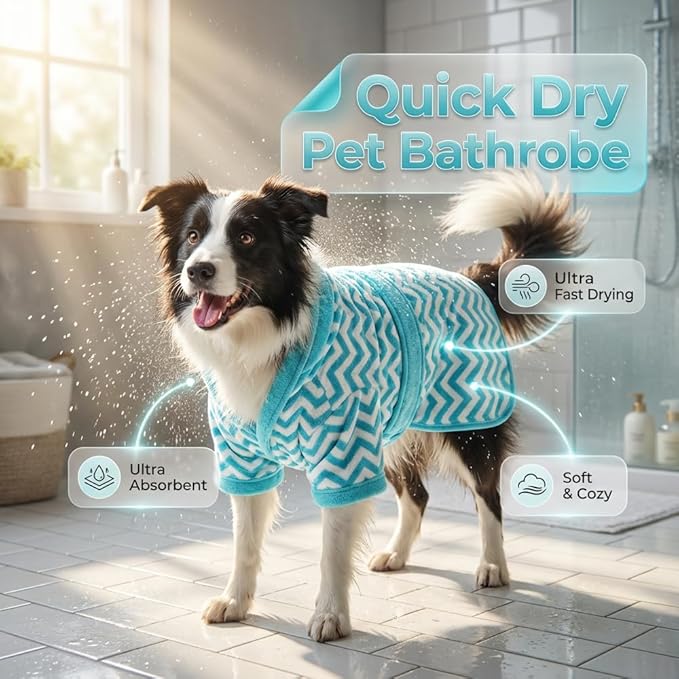 Dog Bathrobe, Super Absorbent Microfiber Drying Coat for After Bath, Warm Keeping Dogs Towel, Soft Pet Towel Robe for XS-XL Dogs, Dogs Bath Supplies (Pink, L)