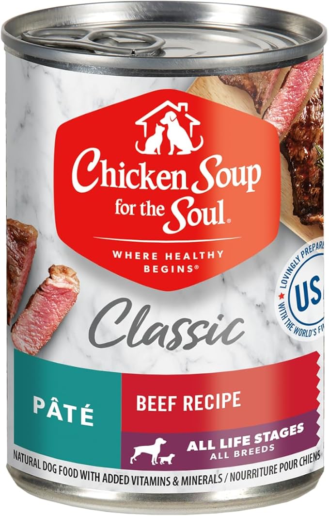 Chicken Soup For The Soul Pet Food Classic Wet All Stages Dog Food, Beef Pate, 13 Ounce Can (Pack of 12), Soy Free, Corn Free, Wheat Free, Canned Dog Food Made with Real Ingredients