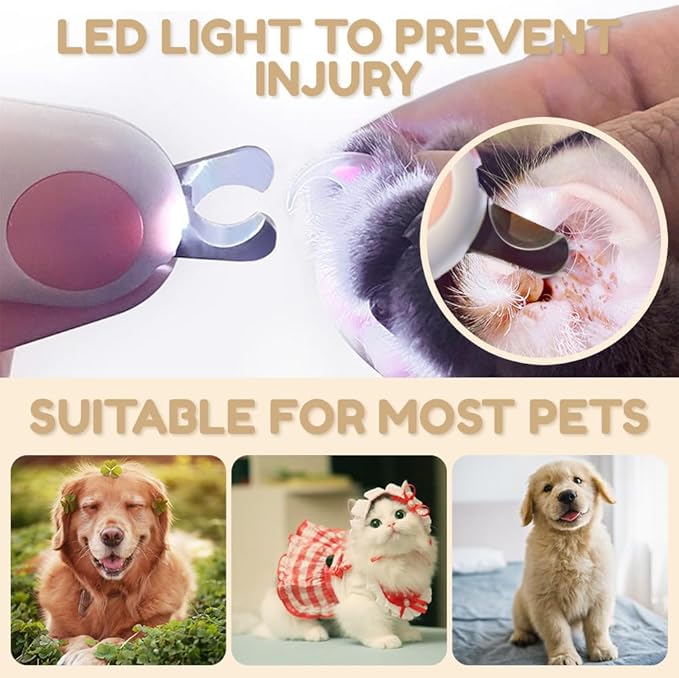 LED Pet Nail Clipper, 2024 Upgrade Cat Nail Clipper with Light, Led Pet Nail Clippers for Cats Dogs, Trim Your Pets Nails Easy and Pain-Free Grooming Tool, Cat Nail Clippers for Indoor Cat (Pink)
