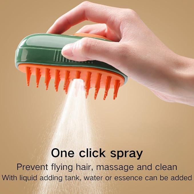 Cat Steam Brush, 3 in 1 Cat Comb for Massage, Self Cleaning Cat Brush with Water, Rechargeable Silicone Dog Steam Brush, Cat Bath Brush Eliminates Flying and Tangled Hair Cat Grooming Comb (Green)